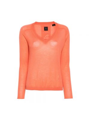 Sweter z dekoltem w serek Pinko pomarańczowy