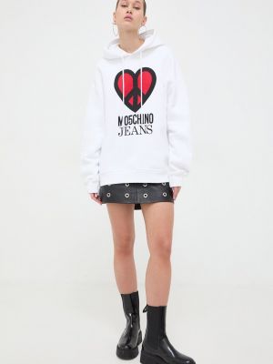 Pamučna hoodie s kapuljačom Moschino Jeans bijela