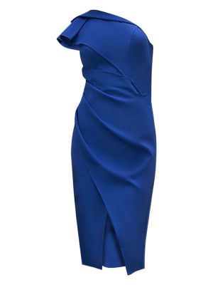 Priliehavé košeľové šaty bez rukávov Chi Chi London - modrá