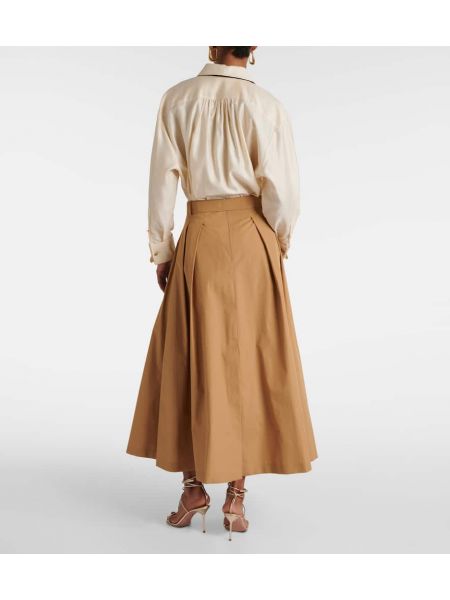 Plisované bavlněné dlouhá sukně 's Max Mara béžové