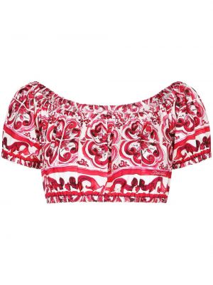 Kokvilnas crop topiņš ar apdruku Dolce & Gabbana sarkans