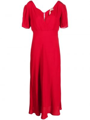 Hedvábné midi šaty s výstřihem do v s krátkými rukávy Nº21 - červená