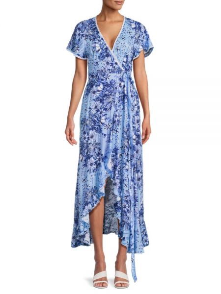 Асимметричное платье в цветочек с принтом Poupette St Barth синее
