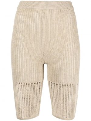 Pletené bavlněné kalhoty s vysokým pasem Nanushka - béžová