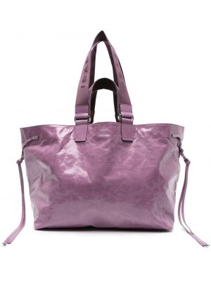 Δερμάτινη τσάντα shopper Isabel Marant μωβ