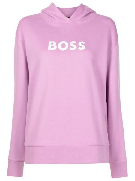 Pamučna hoodie s kapuljačom s printom Boss ružičasta