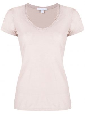 Тениска с v-образно деколте James Perse розово