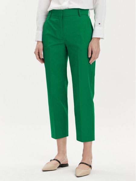 Bavlnené priliehavé rovné nohavice Tommy Hilfiger zelená