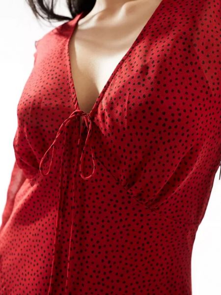 Платье миди в горошек с v-образным вырезом Mango красное