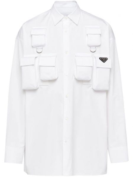 Chemise longue en coton Prada blanc