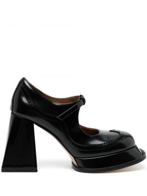 Кожени полуотворени обувки от лакирана кожа Shushu/tong черно