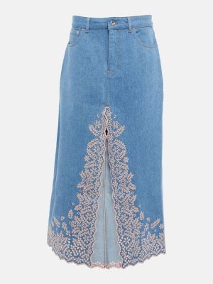 Džínsová sukňa s výšivkou Paco Rabanne modrá
