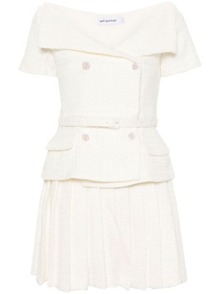 Плисирана рокля от туид Self-portrait бяло