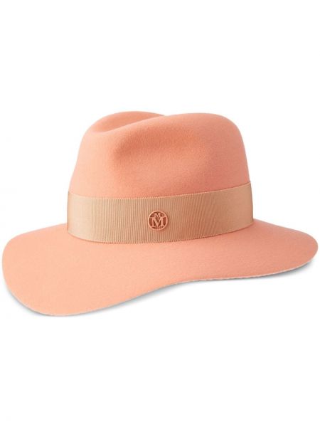 Вълнена шапка с периферия от филц Maison Michel розово