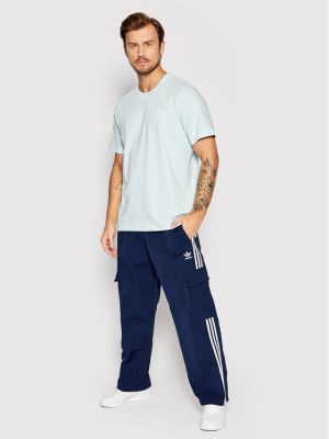 Relaxed fit dryžuotos „cargo“ stiliaus kelnės Adidas mėlyna