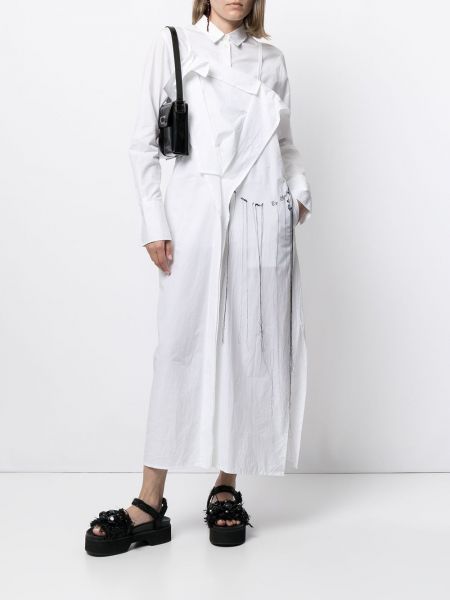 Vestido camisero con bordado asimétrico Yohji Yamamoto blanco
