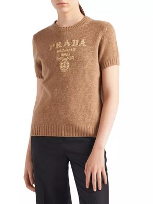 Кашемировый шерстяной свитер с круглым вырезом Prada коричневый