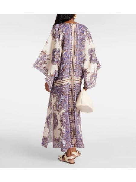 Ľanové midi šaty s paisley vzorom Zimmermann fialová