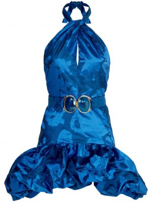 Сатенена коктейлна рокля с волани Silvia Tcherassi синьо