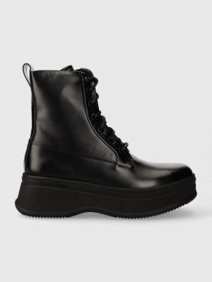 Kožené kotníkové boty na platformě Calvin Klein černé