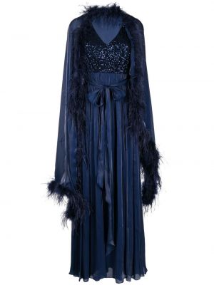 Вечерна рокля с пайети с v-образно деколте Badgley Mischka синьо