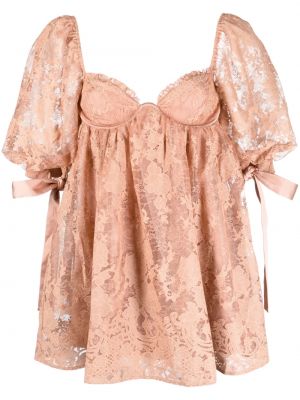 Коктейлна рокля на цветя с дантела For Love & Lemons розово