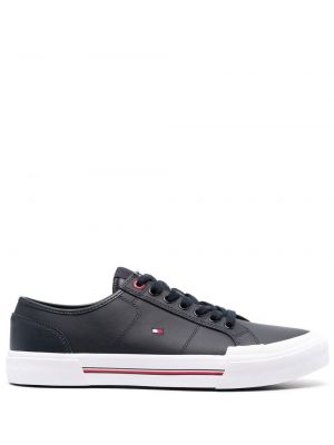 Baskets brodeés en cuir Tommy Hilfiger bleu