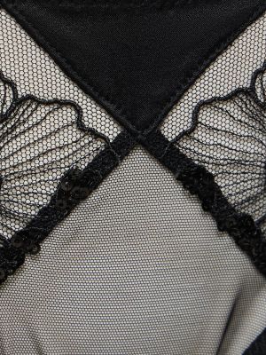 Nėriniuotos siuvinėtos stringai Fleur Du Mal juoda
