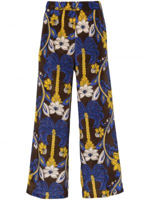 Копринени панталон на цветя с принт P.a.r.o.s.h. синьо