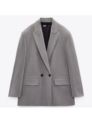 Двубортный пиджак оверсайз Zara серый
