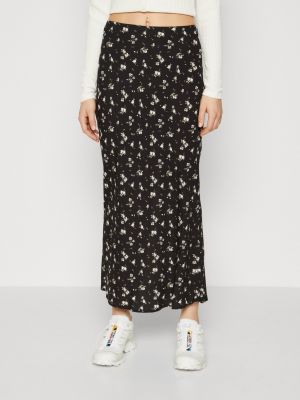 Длинная юбка с высокой талией в цветочек из крепа Hollister Co. черная