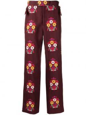 Pantalon en lin à imprimé à motif géométrique Bode rouge