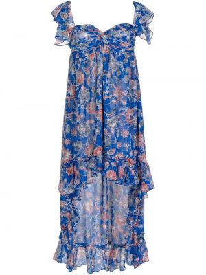 Květinové midi šaty s krátkými rukávy z polyesteru Misa Los Angeles - modrá