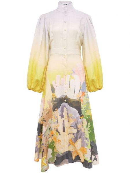 Koktejlkové šaty s potlačou s abstraktným vzorom Leo Lin béžová