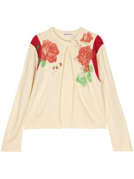 Cardigan long à fleurs en tricot à imprimé Molly Goddard blanc