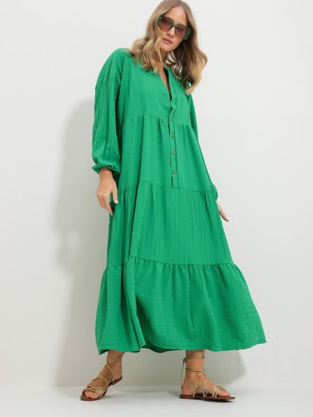 Dolga obleka Trend Alaçatı Stili zelena