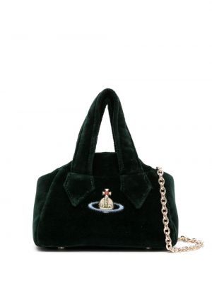 Žametna nakupovalna torba iz rebrastega žameta Vivienne Westwood zelena