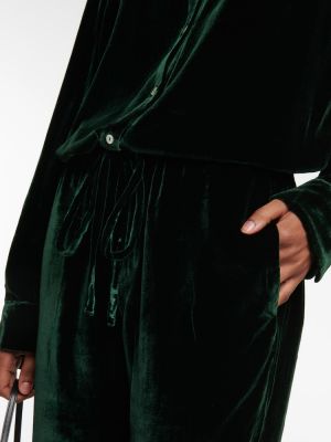 Кадифени прав панталон с висока талия Asceno зелено