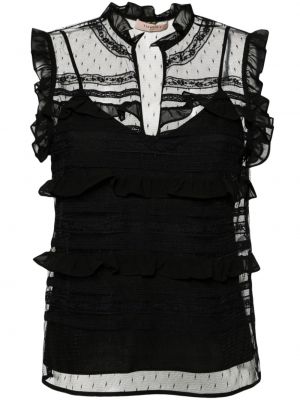 Φλοράλ αμάνικη μπλούζα με δαντέλα Twinset μαύρο