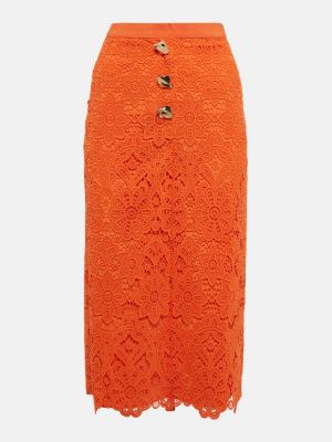 Falda midi ajustada de encaje Self-portrait naranja
