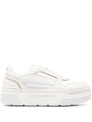Sneakerși cu șireturi cu platformă din dantelă Ea7 Emporio Armani alb