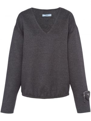 Пуловер с v-образно деколте Prada сиво