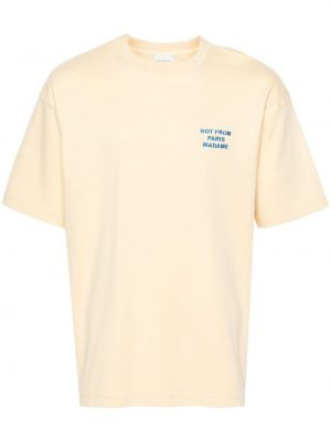 T-shirt brodé avec imprimé slogan en coton Drôle De Monsieur jaune