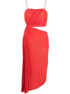 Πλισέ ασύμμετρη κοκτέιλ φόρεμα Alice + Olivia κόκκινο