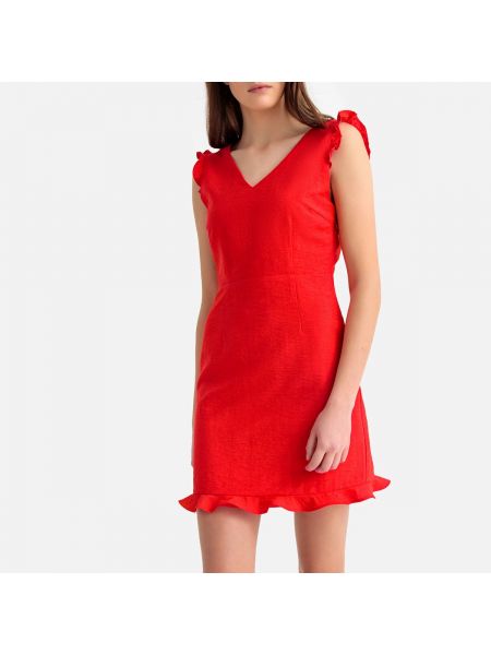 Платье с короткими рукавами с воланами Suncoo, красное
