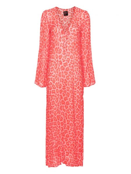 Plážové rovné šaty s potlačou s leopardím vzorom Fisico červená