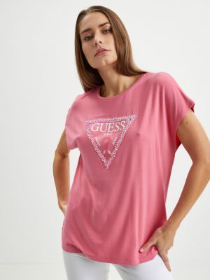 Tricou din viscoză Guess - roz