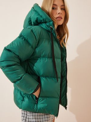 Péřová bunda s kapucí Happiness İstanbul zelená