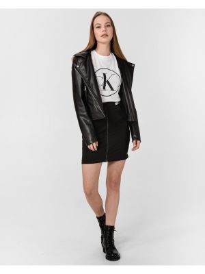 Jednofarebná jednofarebná džínsová sukňa Calvin Klein čierna