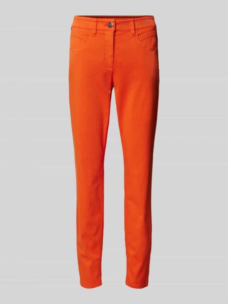 Spodnie slim fit w jednolitym kolorze Luisa Cerano pomarańczowe